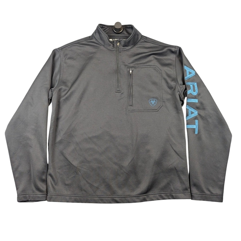 Ariat Men Black AriatTek Cold Series 1/4 Zip Fleece Pullover Medium Logo Sleeve